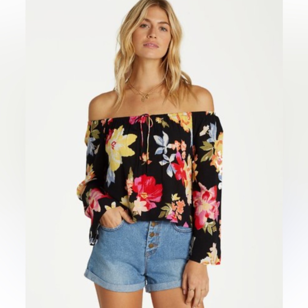 Billabong Light It Up - Top for Women small 100 rayon red black multi shoulder